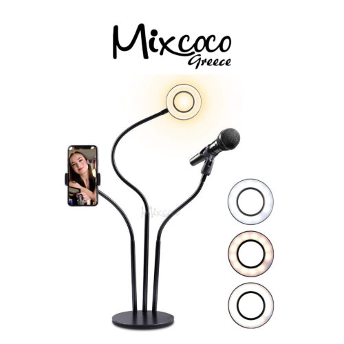 Διπλή Βάση Live Streaming με Ring Light 9cm