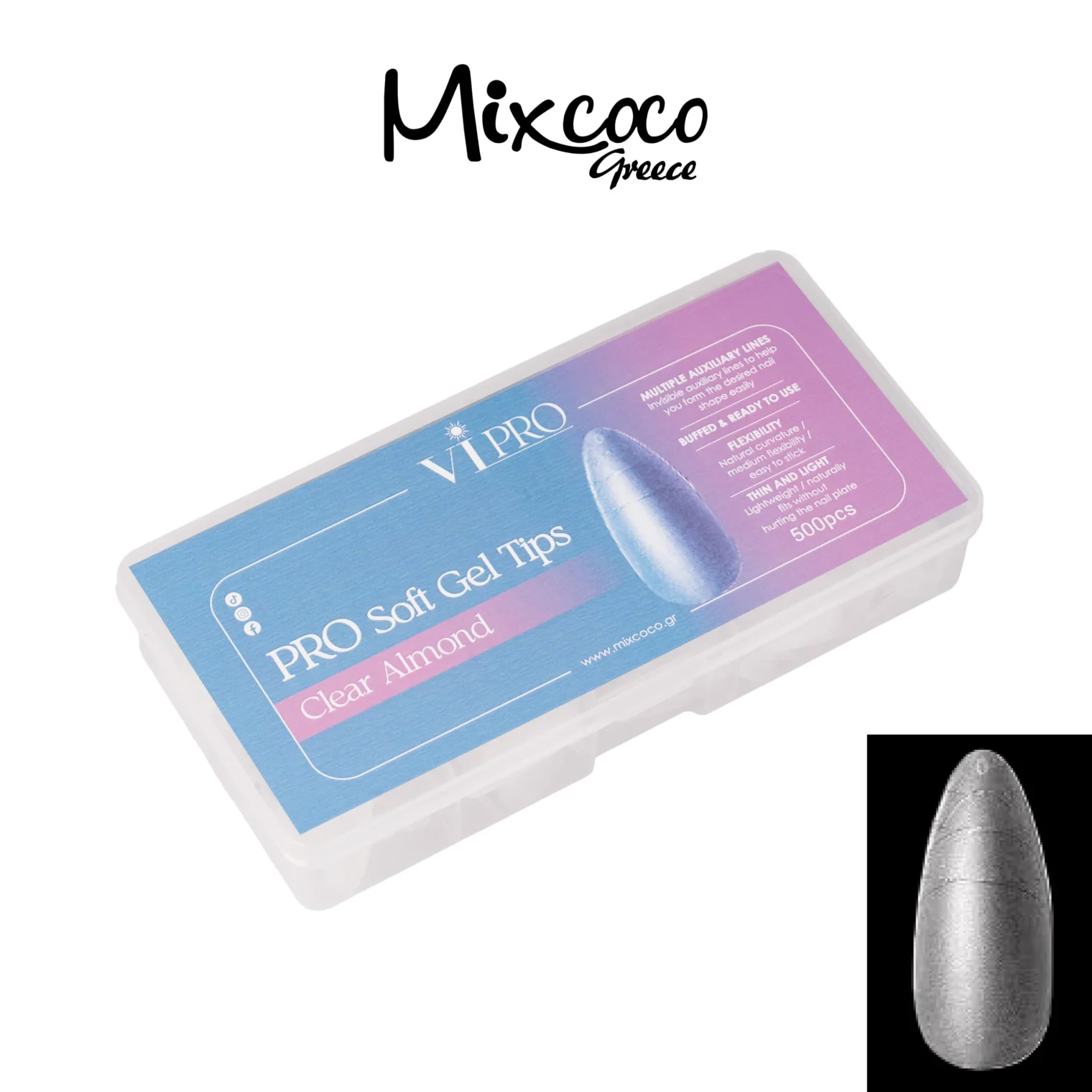 PRO SOFT GEL TIPS CLEAR ALMOND - VI PRO