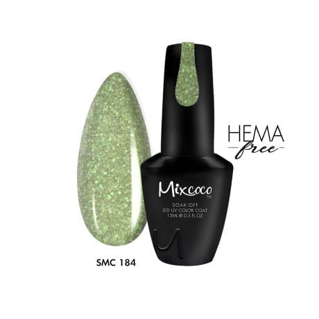 SMC 184 Ημιμόνιμο Βερνίκι Mixcoco 15ml (Πράσινο Glitter)