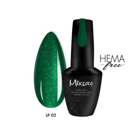 LP-002 Ημιμόνιμο Βερνίκι Mixcoco 15ml (Πράσινο Glitter)