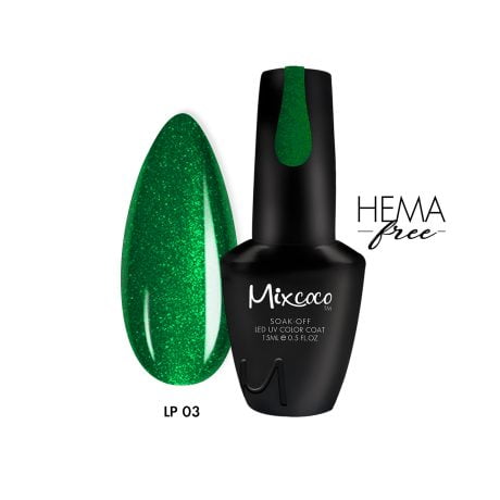 LP-003 Ημιμόνιμο Βερνίκι Mixcoco 15ml (Ανοιχτό Πράσινο-Glitter)