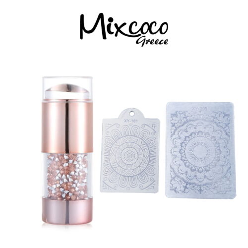 Stamper set with bronze crystals