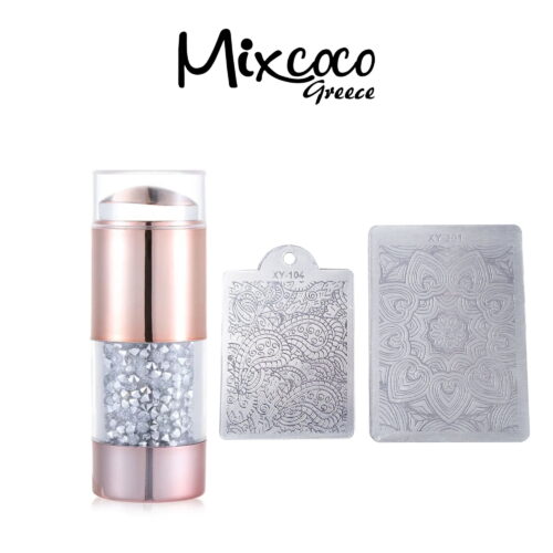 Stamper set with silver crystals