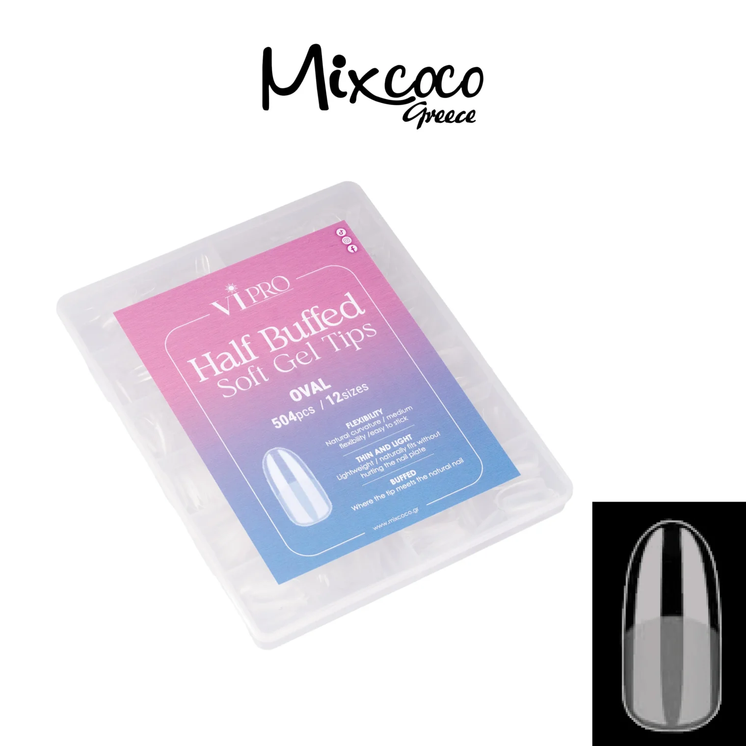 HALF BUFFED SOFT GEL TIPS OVAL - VI PRO